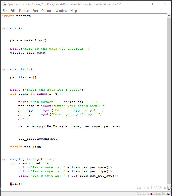 Solved _ Х *pet.py - | Chegg.com