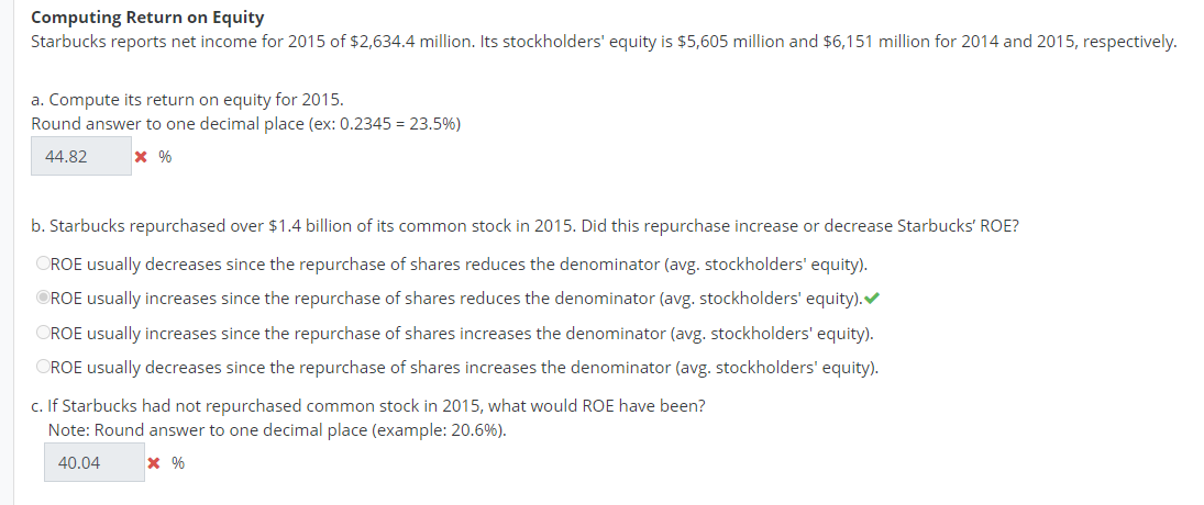 Solved Computing Return on Equity Starbucks reports net | Chegg.com