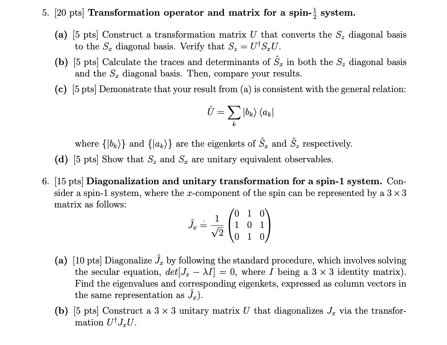 Solved [20 ﻿pts] ﻿Transformation operator and matrix for a | Chegg.com