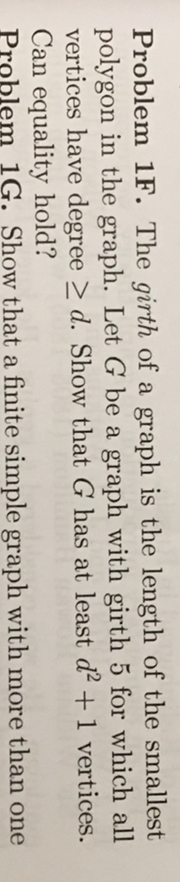 Solved Problem 1F. The girth of a graph is the length of the | Chegg.com