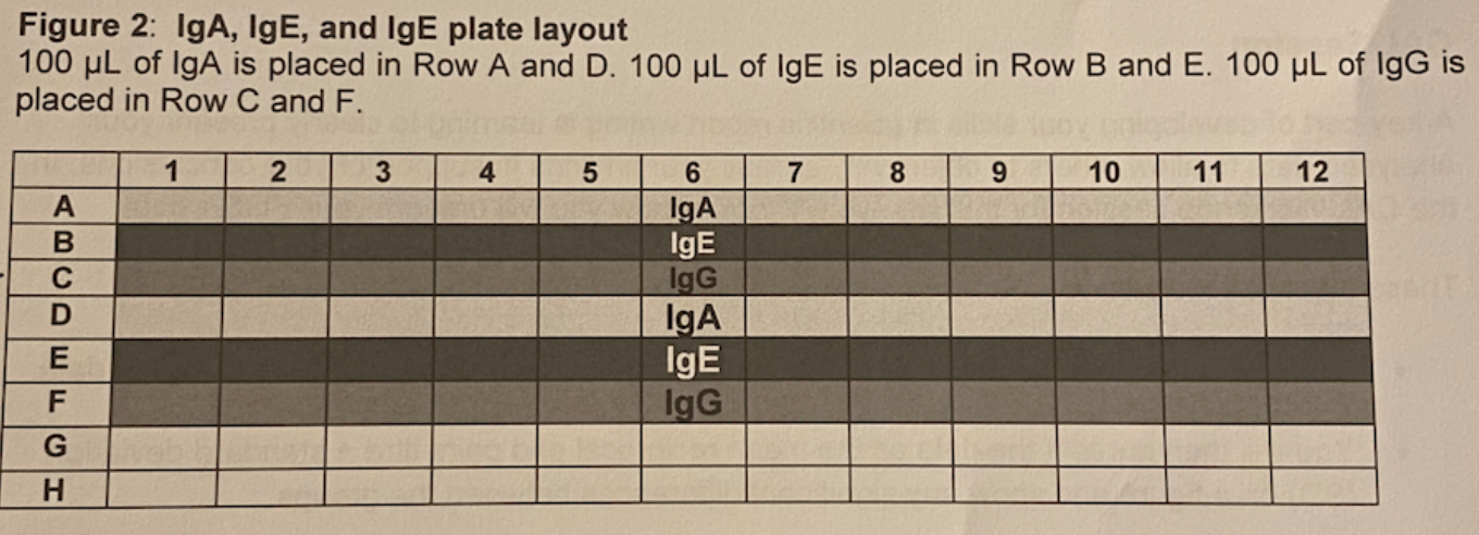 Solved Figure 2: lgA,lgE, and lgE plate layout 100μL of IgA | Chegg.com
