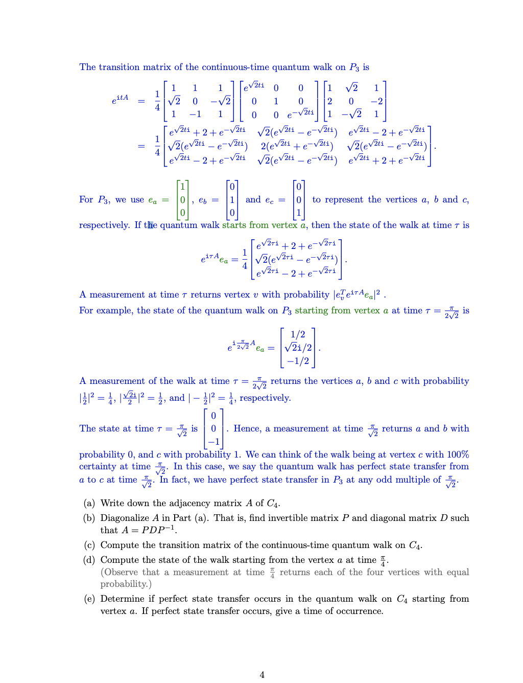 Solved 2 Continuous Time Quantum Walk On Graphs Recall F Chegg Com