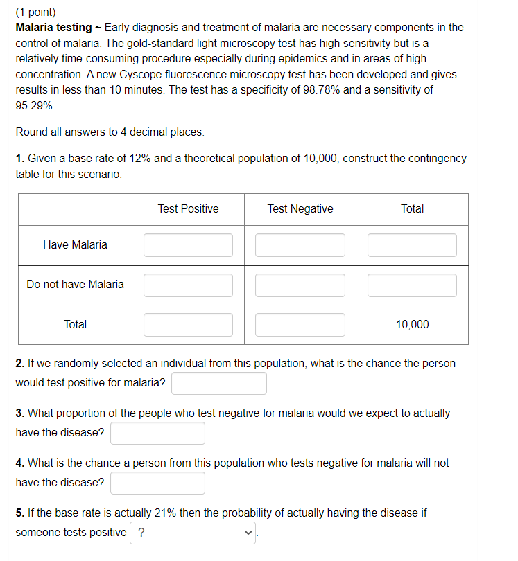 Solved (1 Point) Malaria Testing - Early Diagnosis And | Chegg.com