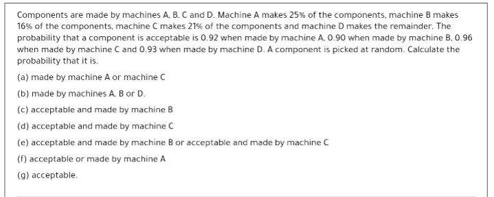 Solved Components Are Made By Machines A, B. Cand D. Machine | Chegg.com