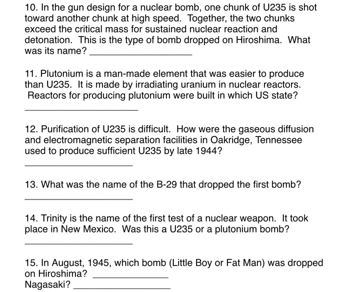 Solved: Worksheet For "Manhattan Project" Name 1. Name (Ci... | Chegg.com