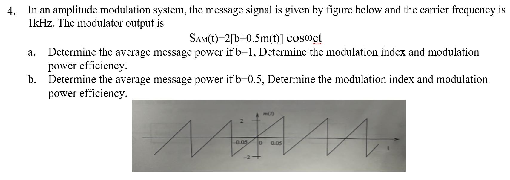 Solved 4 In An Amplitude Modulation System The Message 0343