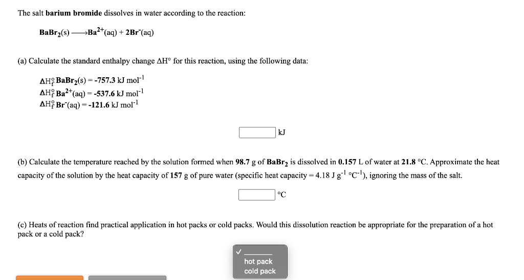 Solved The salt barium bromide dissolves in water according