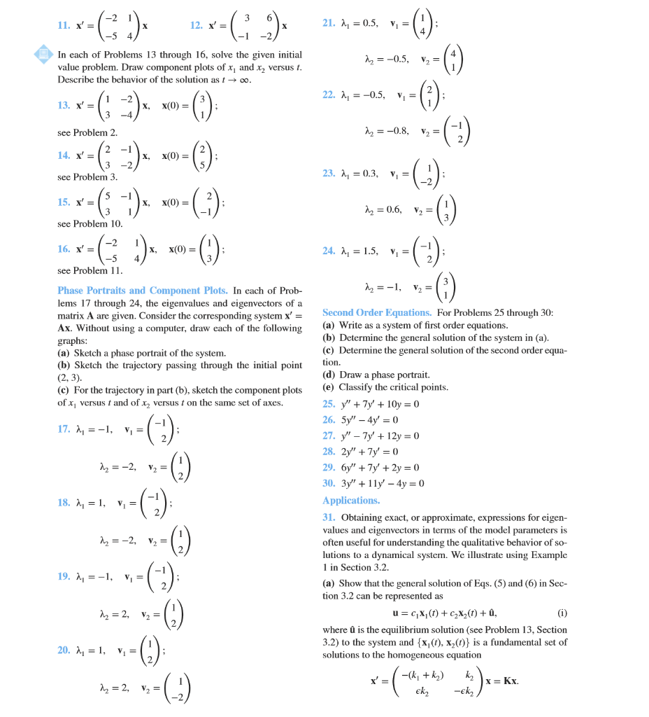 Solved - ) () 21. A0.5, v, = 11. х'%3D 12. х%3D In each of | Chegg.com