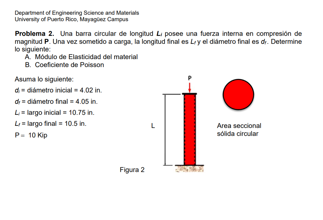 Department of Engineering Science and Materials University of Puerto Rico, Mayaguez Campus Problema 2. Una barra circular de