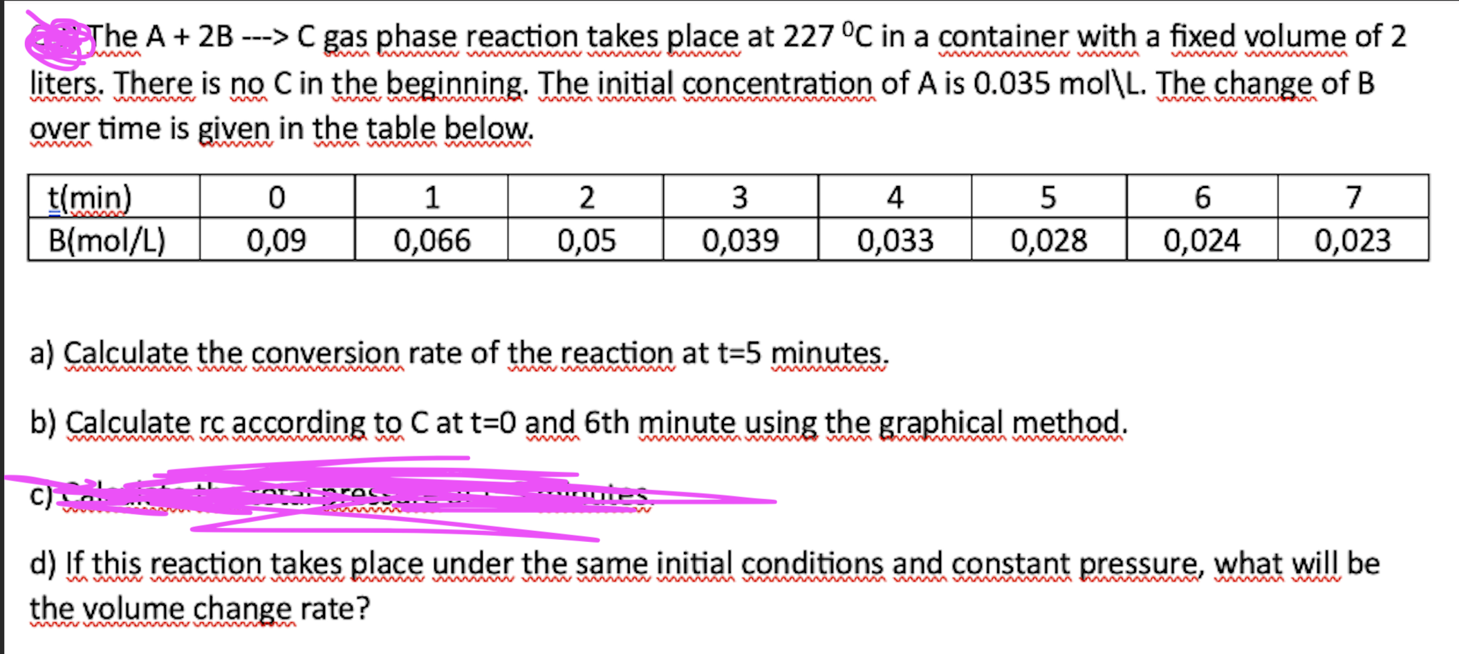Solved The A + 2B ---> ﻿C gas phase reaction takes place at | Chegg.com