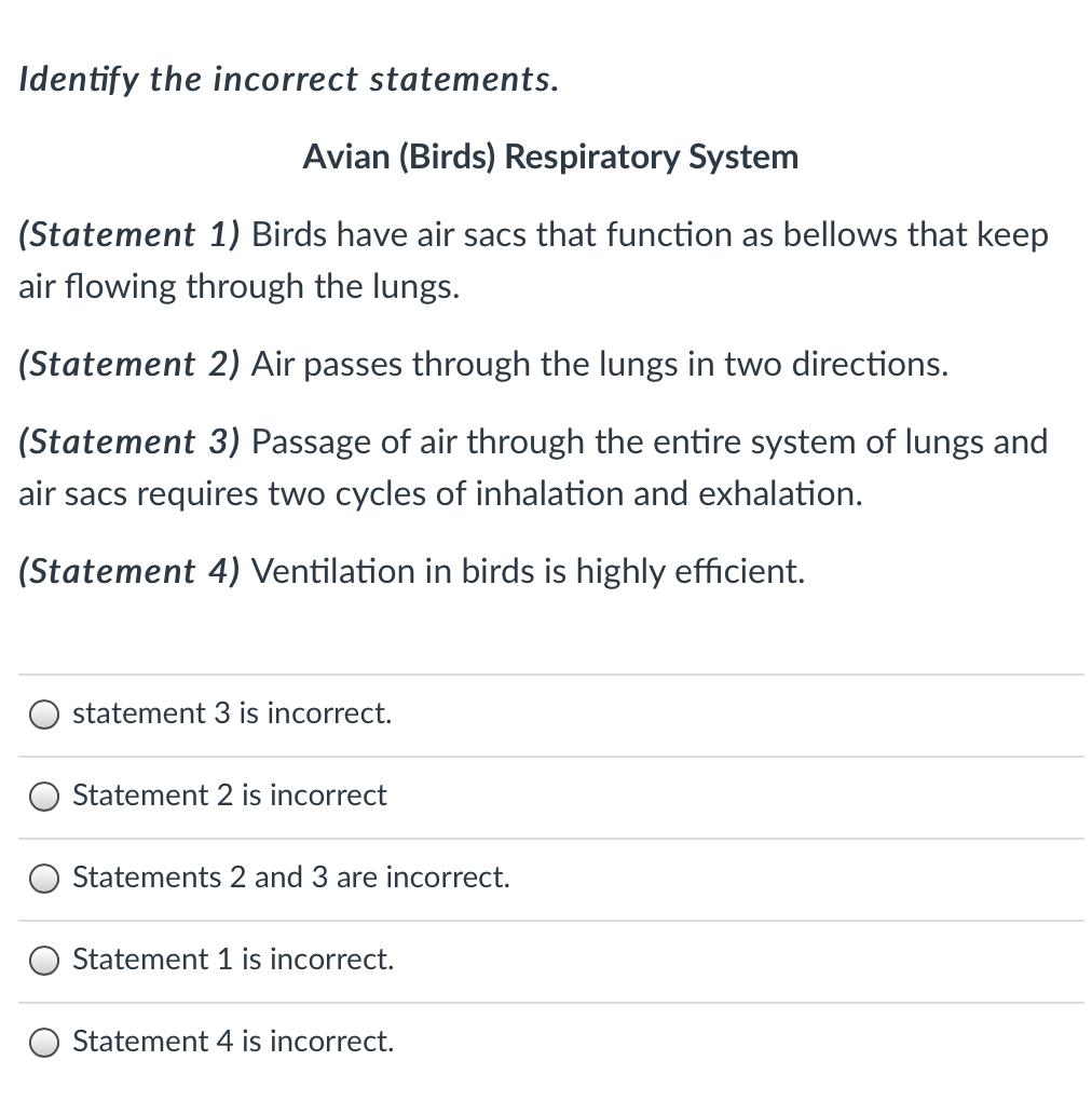 Solved Identify the incorrect statements. Avian (Birds) | Chegg.com