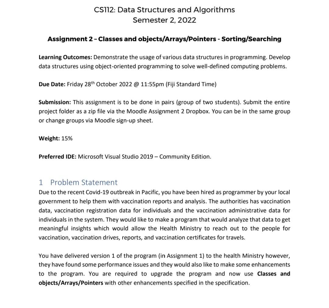 CS112: Data Structures and Algorithms Semester 2, | Chegg.com