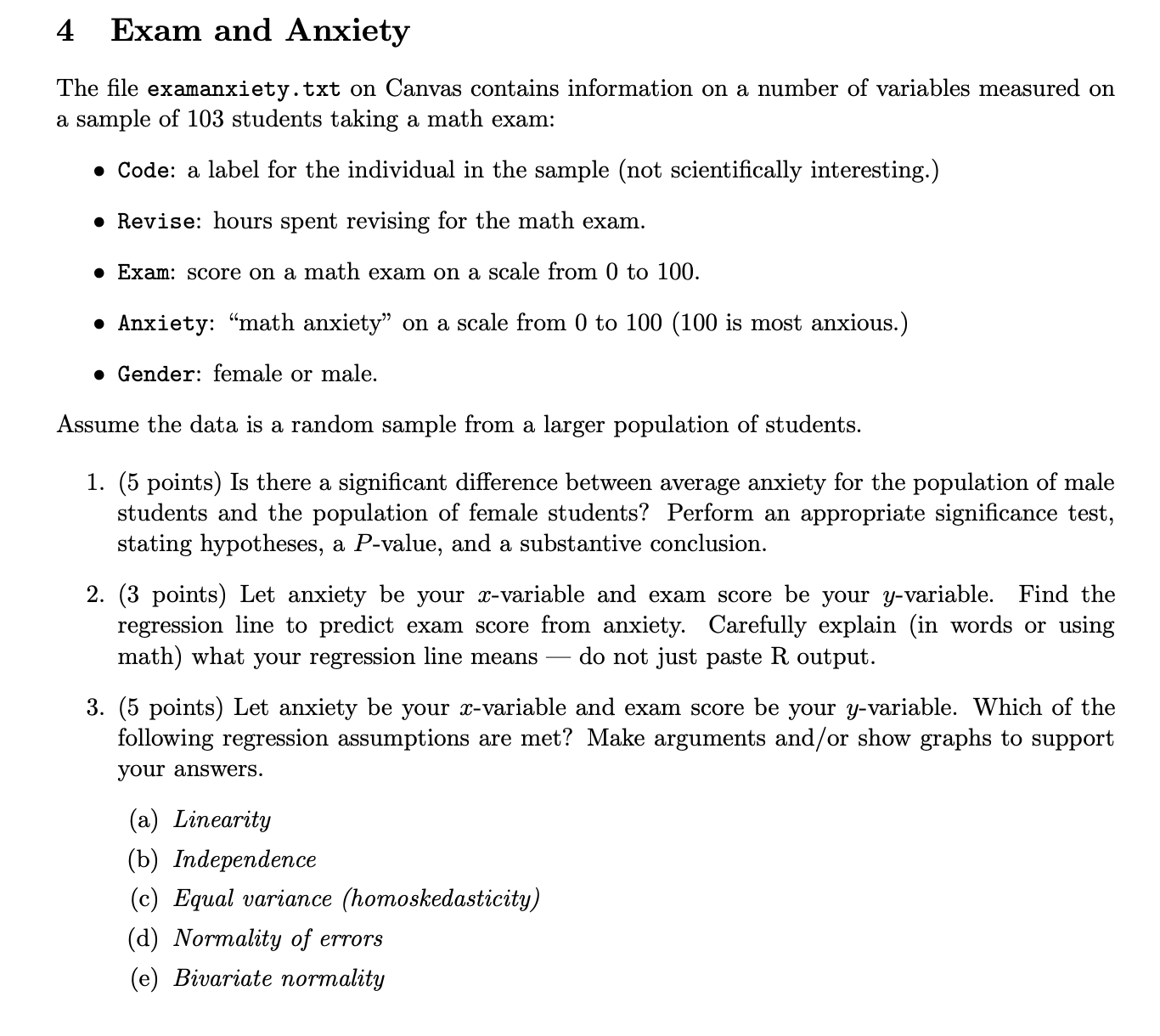 Solved 4 Exam And Anxiety The File Examanxiety.txt On Canvas | Chegg.com