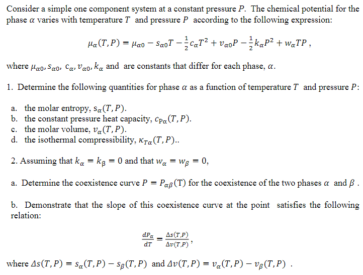 Solved Consider a simple one component system at a constant | Chegg.com