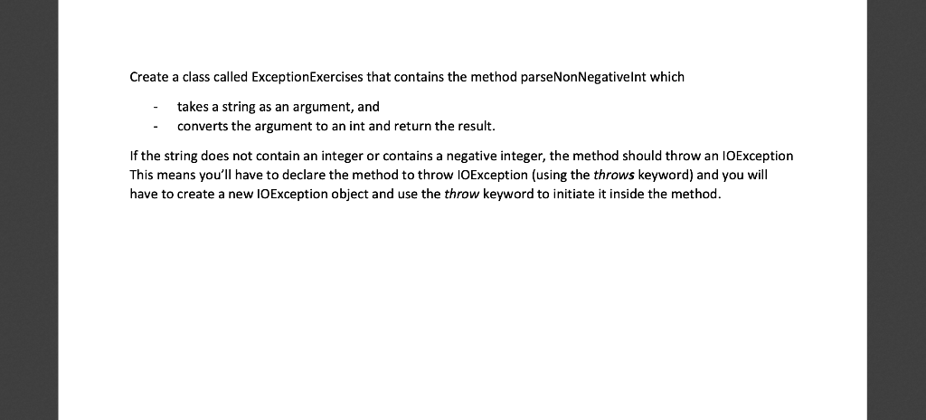 Solved Create a class called Exception Exercises that | Chegg.com
