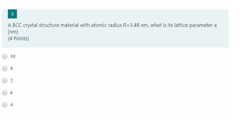 Solved 3 3 A BCC crystal structure material with atomic | Chegg.com
