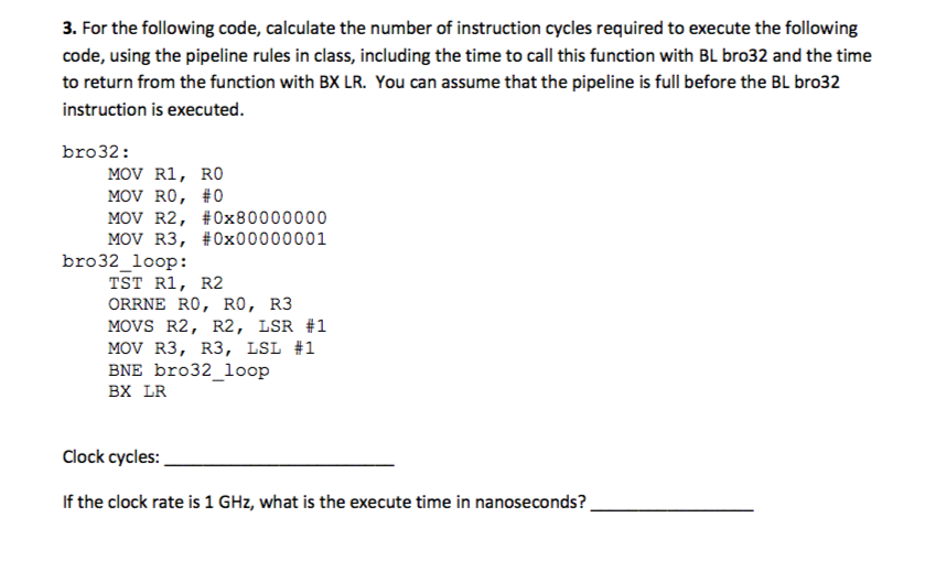 3. For the following code, calculate the number of | Chegg.com