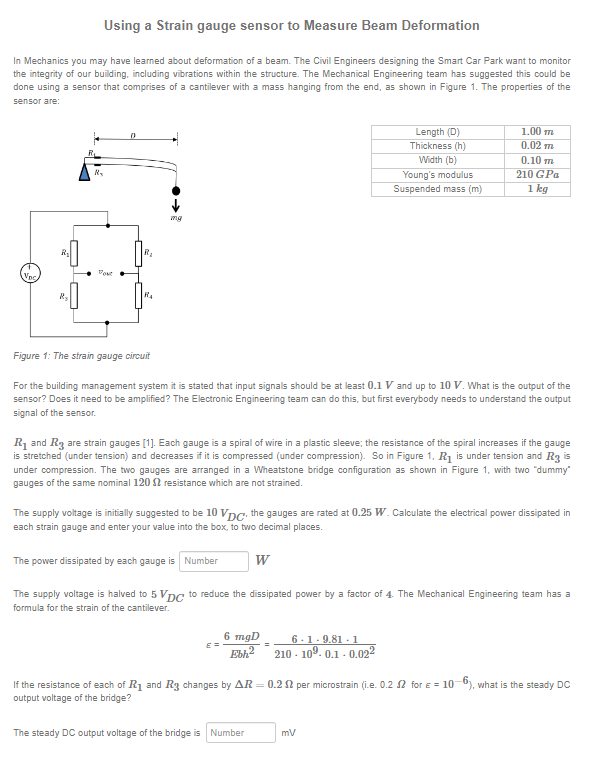 Solved Using a Strain gauge sensor to Measure Beam | Chegg.com