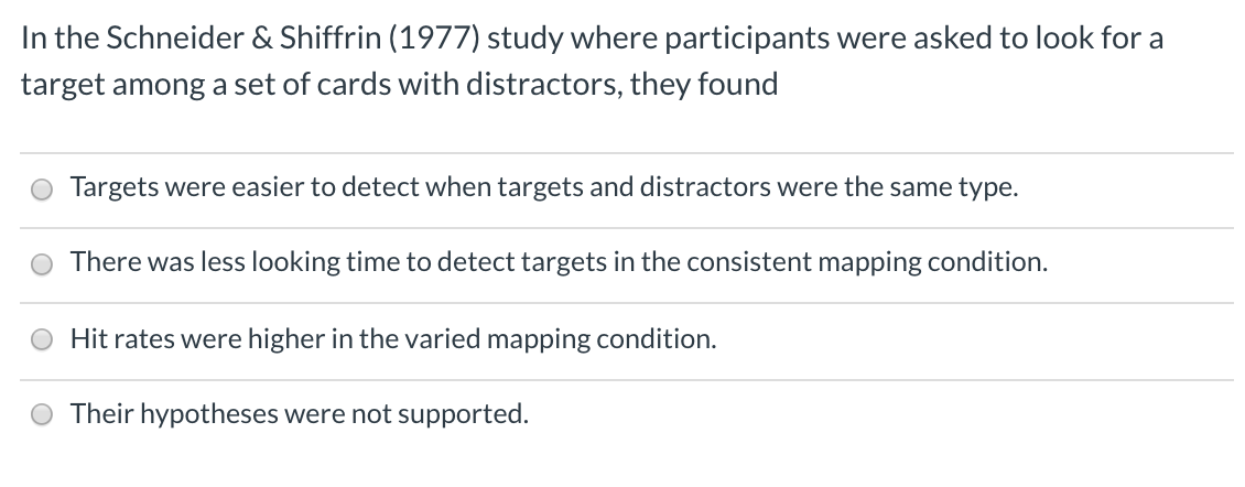 schneider and shiffrin (1977 experiment summary)