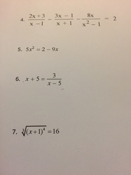 Solved 2x +3 3x1 8x 2 2 4. 5, 5x2 = 2-9x 3 7·7(x+1)' =16 | Chegg.com