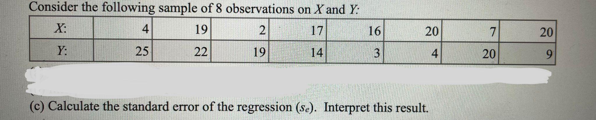 Solved Consider the following sample of 8 observations on X | Chegg.com