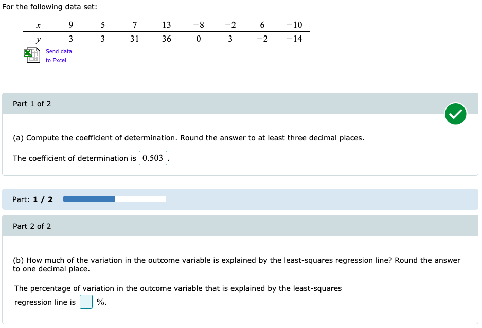 Solved For the following data set: 9 5 y | 3 3 3 X Send data | Chegg.com