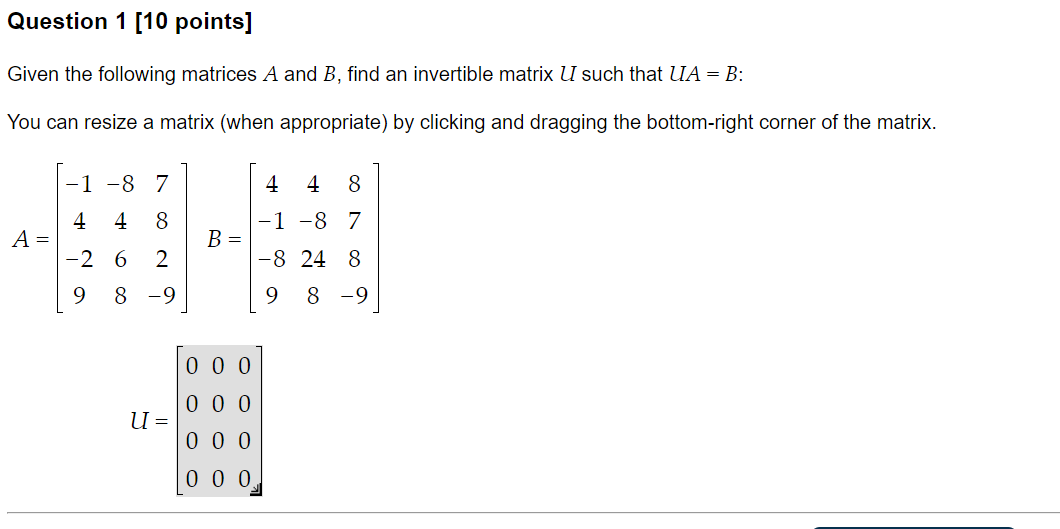 Solved Given The Following Matrices A And B, Find An | Chegg.com