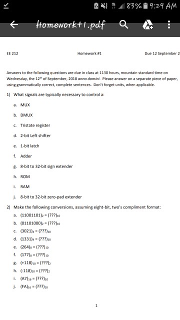 Solved Homework+ 1 .pdf a EE 212 Homework #1 Due 12 | Chegg.com