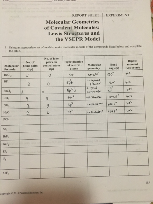 Solved: REPORT SHEET EXPERIMENT Molecular Geometries Of Co... | Chegg.com