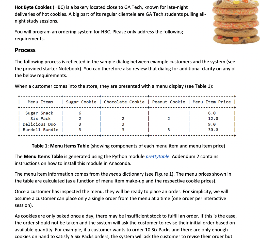 Hot Byte Cookies (HBC) is a bakery located close to | Chegg.com