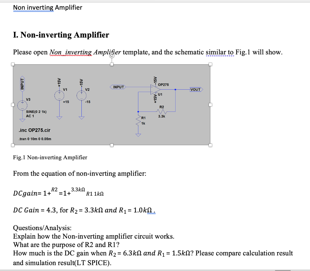 Solved Non inverting Amplifier I. Noninverting Amplifier