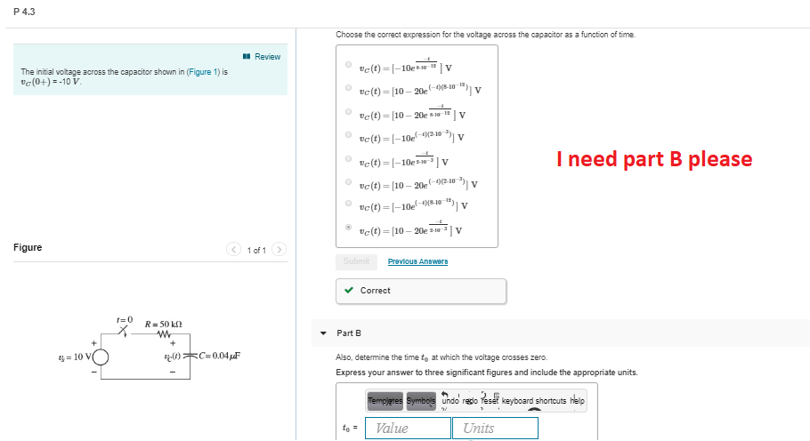 Solved P 4.3 Choose the correct expression for the voltage | Chegg.com