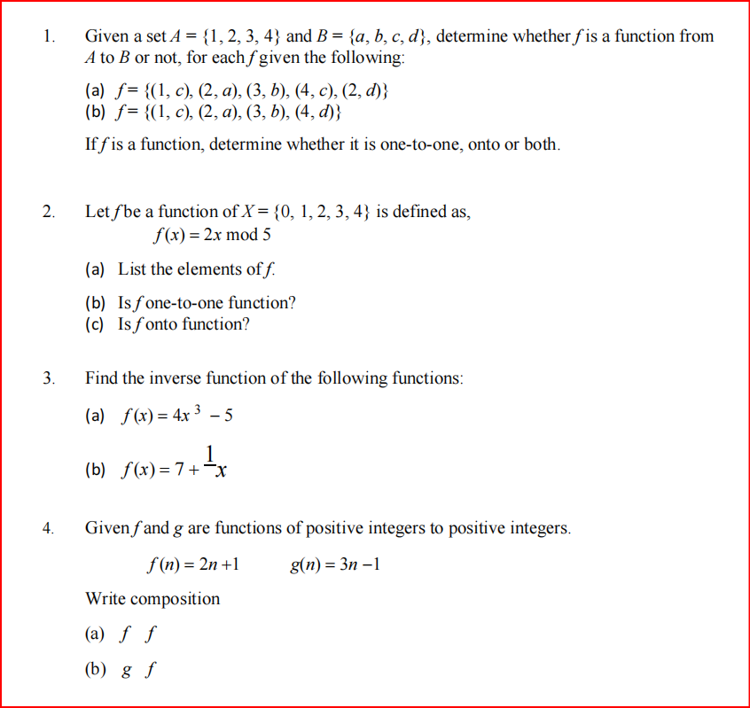 Solved 1. Given A Set A = {1, 2, 3, 4} And B = {a,b,c,d), | Chegg.com