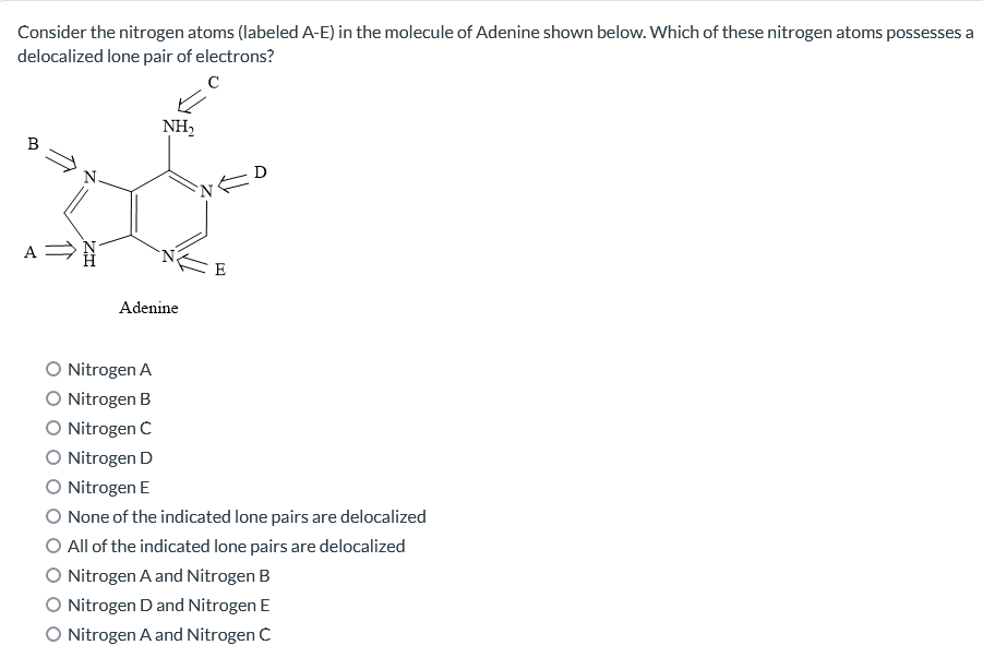 Solved Consider The Nitrogen Atoms (labeled A-E) In The | Chegg.com