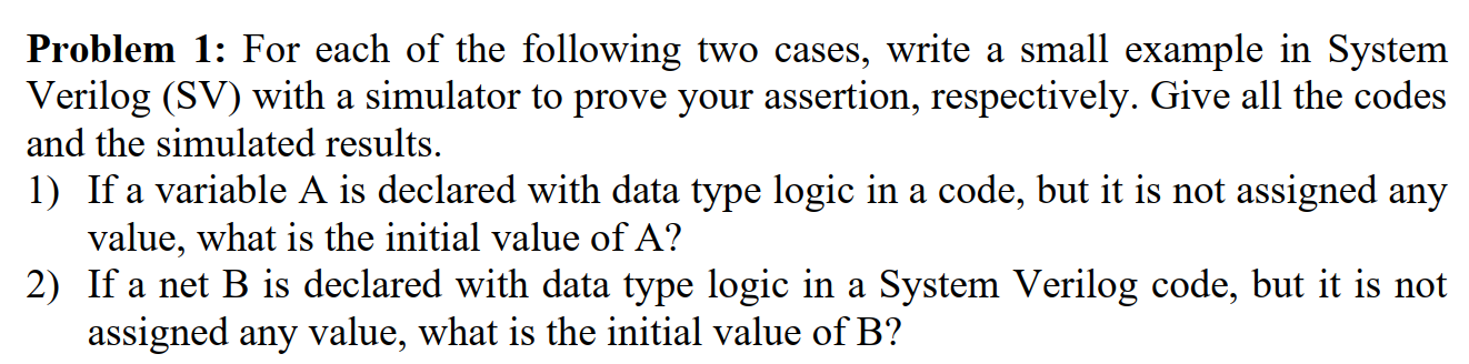 Problem 1: For each of the following two cases, write | Chegg.com