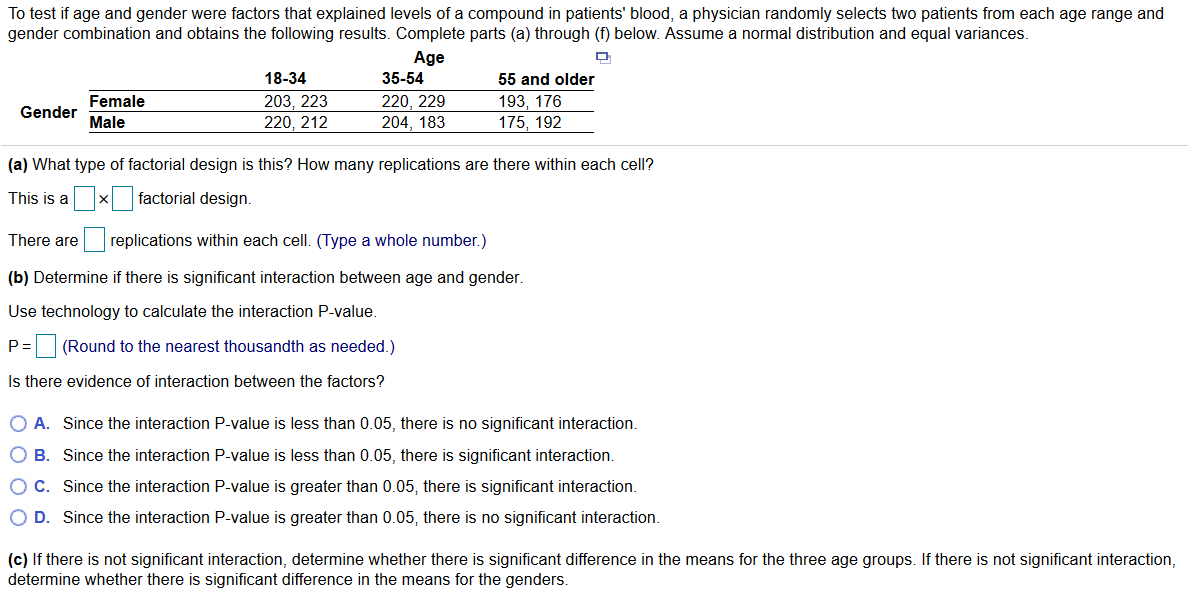 Solved To test if age and gender were factors that explained | Chegg.com