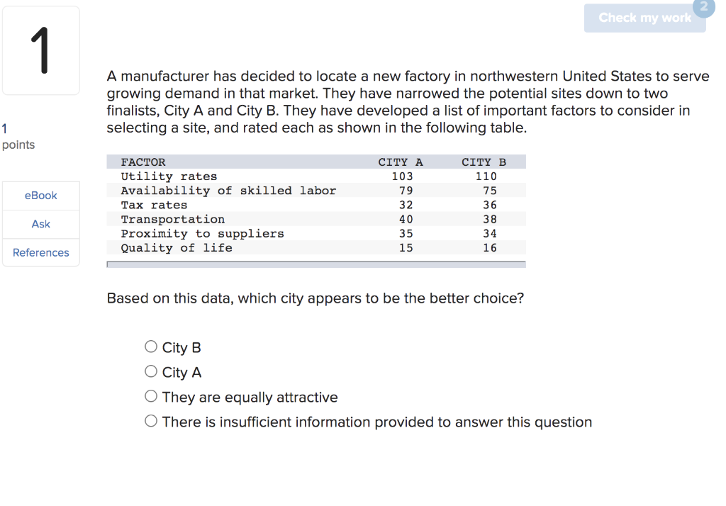 Solved Check My Work 1 A Manufacturer Has Decided To Locate | Chegg.com