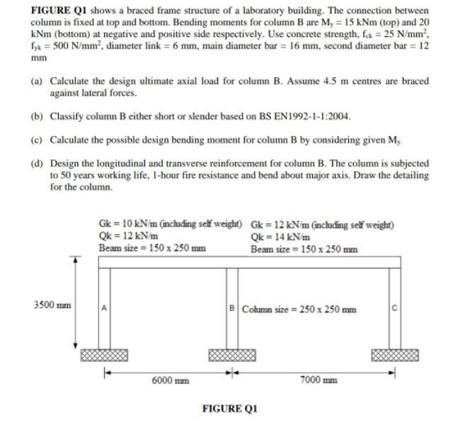 [Solved] FIGURE Q1 shows a braced frame structure of a la