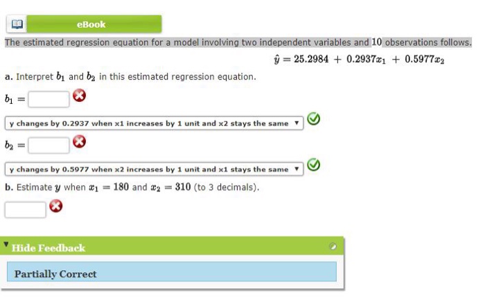 Solved EBook The Estimated Regression Equation For A Model | Chegg.com