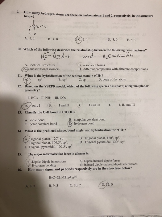 Solved 9. How many hydrogen atoms are there on carbon atoms | Chegg.com