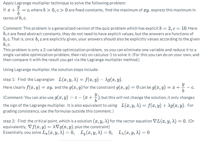 Solved Apply Lagrange multiplier technique to solve the | Chegg.com