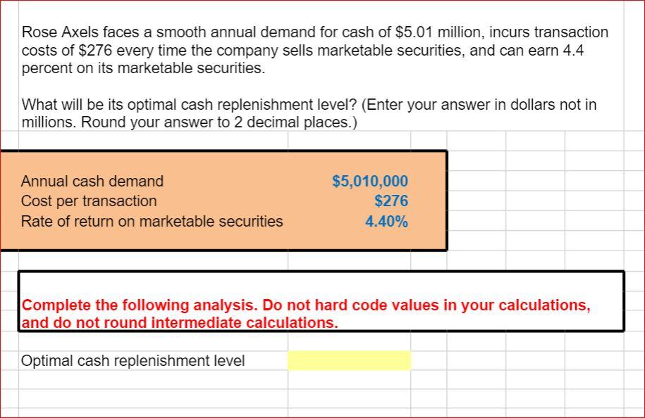 Solved Rose Axels faces a smooth annual demand for cash of | Chegg.com