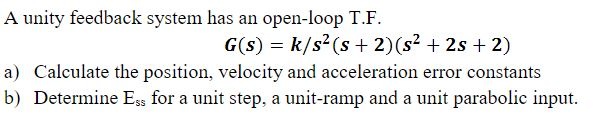 Solved A unity feedback system has an open-loop T.F G(s) | Chegg.com