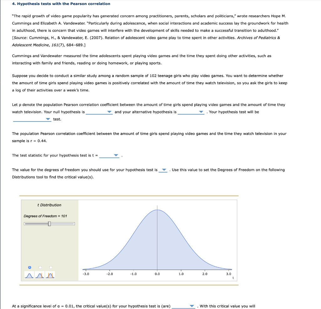 Solved 4. Hypothesis tests with the Pearson correlation 