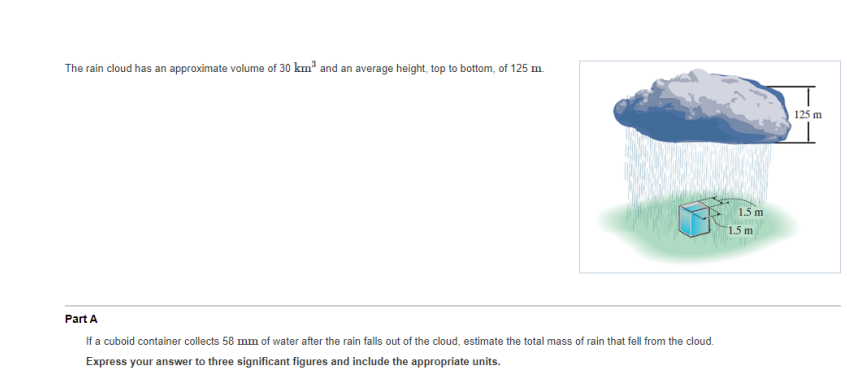 Solved The rain cloud has an approximate volume of 30 km and | Chegg.com