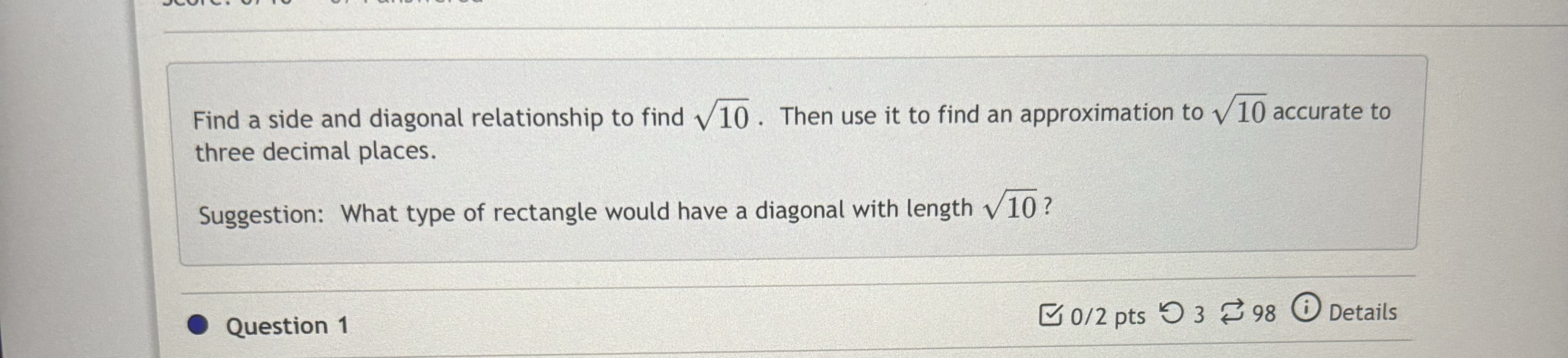 Solved Find a side and diagonal relationship to find 10.