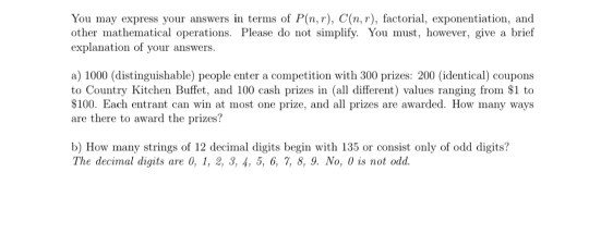 Solved You May Express Your Answers In Terms Of P N R C