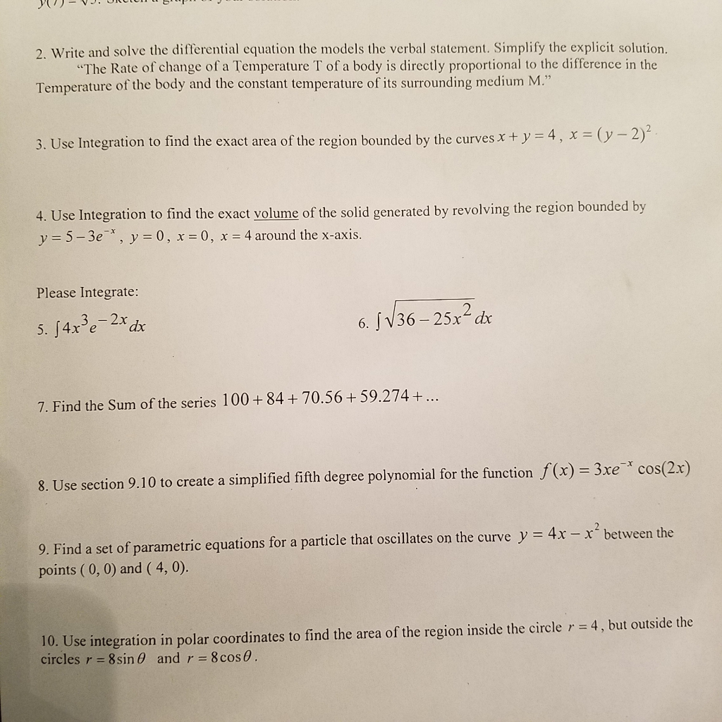 Solved 2. Write and solve the differential equation the | Chegg.com
