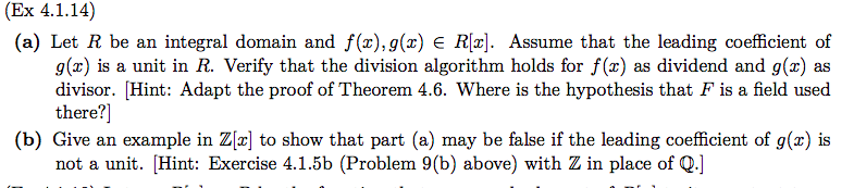Solved (Ex 4.1.14) (a) Let R be an integral domain and f(x), | Chegg.com