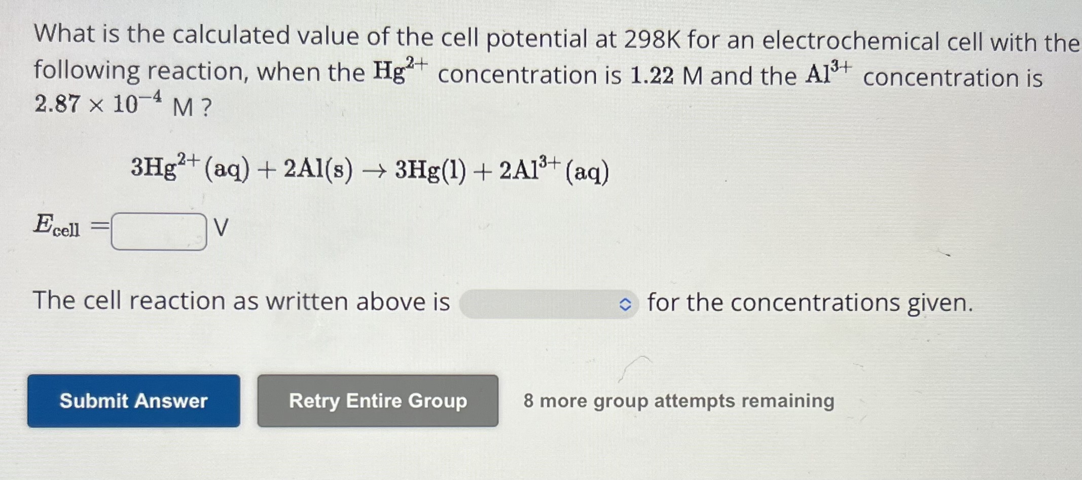Solved What is the calculated value of the cell potential at | Chegg.com